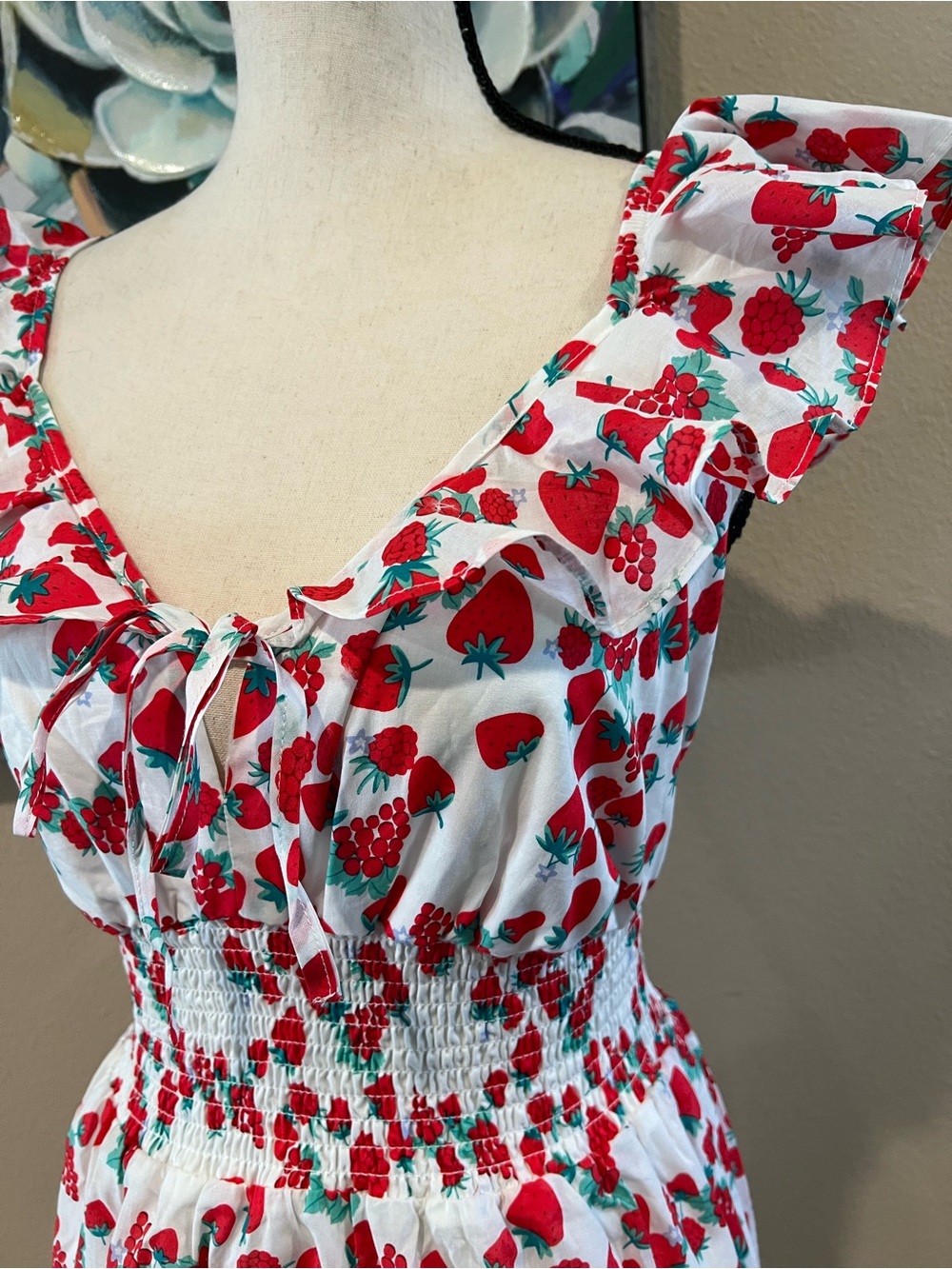 Betsey Johnson White Maxi Dress with Red Strawberry Print - Picture 4 of 11